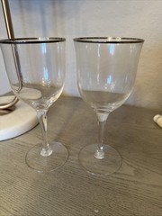 Noritake #867 Paris Crystal Water Goblets 7″ Platinum Rim ~ Set of 2