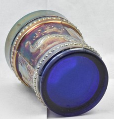 Antique Northwood Carnival Glass Peacock @ The Fountain Tumbler Cobalt Blue Base