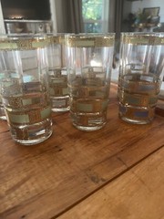 7 Culver Empress Highball Glasses- 22 Kt Gold/Green/Blue W/Makers Mark