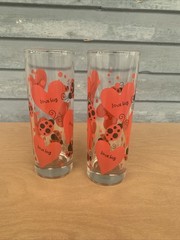 2 Valentine Love Bug Indiana Glasses Or Vase Hearts and Ladybugs 6.75”