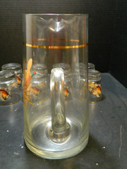 Vintage (9) Piece Virginia Glass Pheasant Old Fashioned Pitcher Set Excellent
