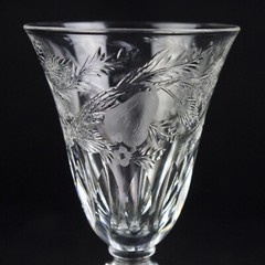 Hawkes Signed Mitres & Fruits Cut Wine Glass, Antique Intaglio Gravic 3oz 5 3/8″
