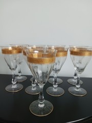 Set Of 9 Tiffin-Franciscan «Minton» Clear Optic Wine Glasses With 24k Rim c.1930