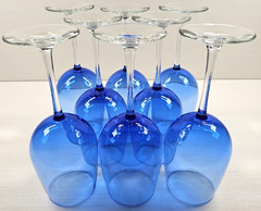8 Libbey Vina Blue Wine Glasses Set Elegant Clear Stem Drinking Bar Stemware Lot