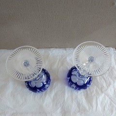 Pair NACHTMANN Traube Cut to Clear Crystal Cobalt Blue Hock Wine Glasses 8-1/4″