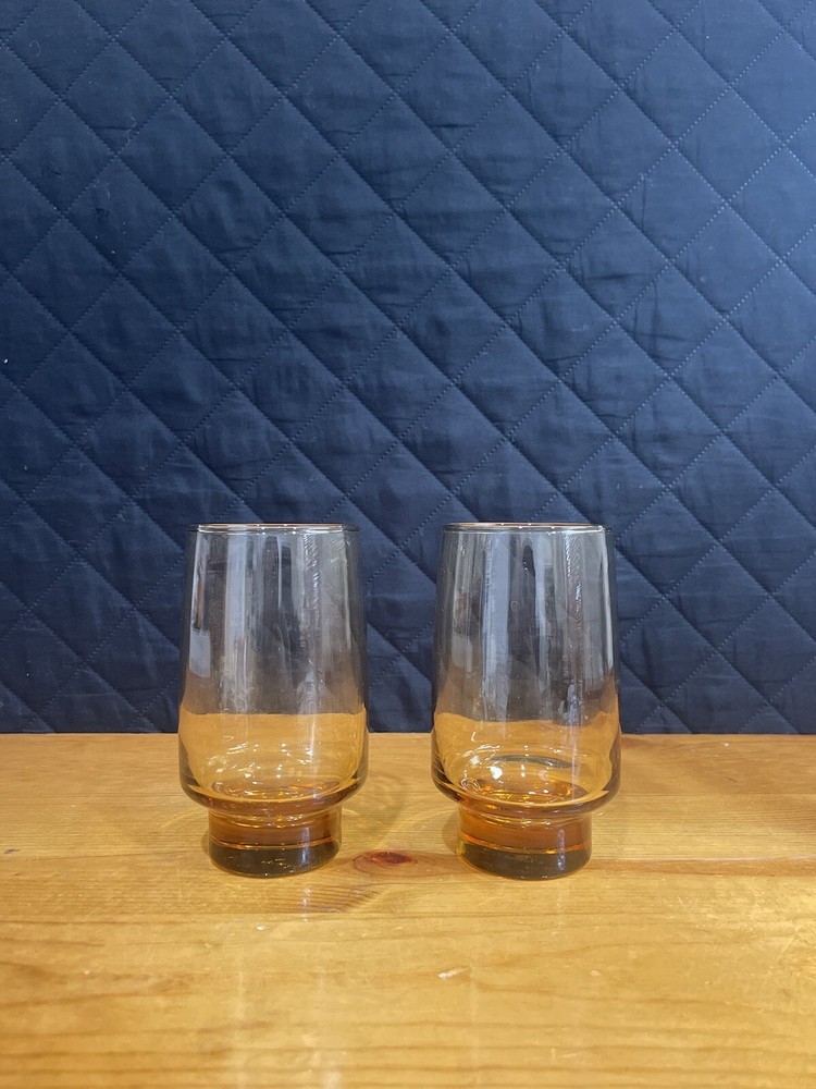 (2) Libbey Crystal Tawny Accent Brown Pattern 16 oz Tumbler 5 1/2″ Tall