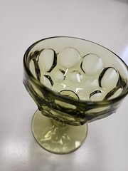 Vintage Imperial Glass Provincial Thumbprint Champagne Coupe Glass Avocado Green