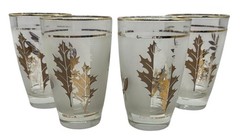 Vtg Libbey Gold Leaf Tumblers Golden Foliage Frosted Glasses Set Of 4 Gold MCM