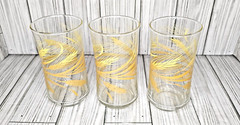 Set Of 3 12oz Vintage Libbey Golden Wheat Pattern Tumbler Glasses