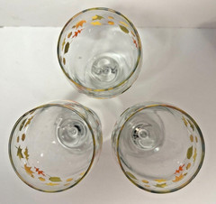 LIBBEY CRISA AUTUMN LEAVES ACORNS VINTAGE WATER WINE GOBLETS STEMWARE SET 3