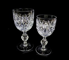 Kusak Brilliant Cut Crystal Cherry Diamond & Fan 2 pc 6 7/8″ Water Goblets 1975-