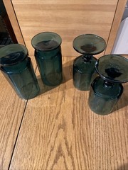 Vintage Colony Nouveau Riviera Blue Teal Water Glass Set 4 octagonal mcm