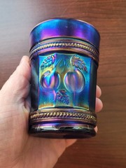 WOW ELECTRIC Blue Northwood Carnival Glass Peach Pattern Tumbler