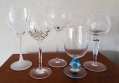 5 Vintage Mismatched Crystal Wine Goblets Mixed Barware MCM Stemware Glasses