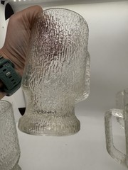 Set Of Four Vintage Indiana Glass Crystal Ice Tree Bark Pattern Beer Mugs EUC