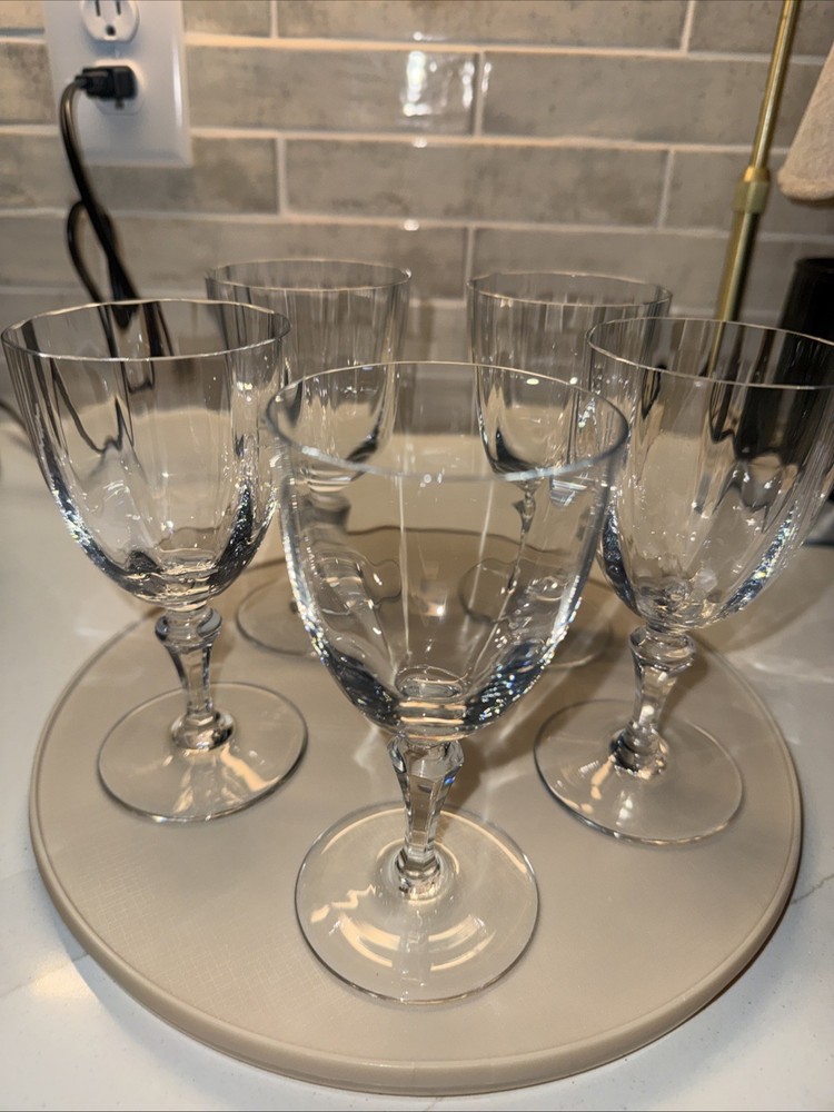 Genuine Baccarat France Crystal Set of 5/ 5&5/8″ Water Wine Glasses Goblets EUC