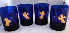 Culver USA Cobalt Blue Gold Cherubs Stars Tumblers Set of 4 (D27)