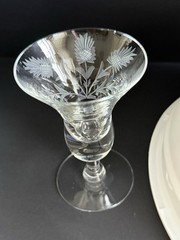 Vintage Rare Elegant Lead Crystal Cordial Glass Stemed With Etching Tiny Chip