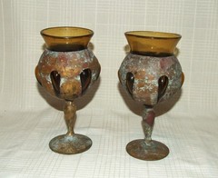 Vintage Brass Goblets / Imprisoned Amber ~ Glass Artisan Odilón Ávalos Razo