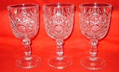 Set of 3 Libbey Hobstar Star Burst Clear Glass Wine Water Goblets