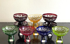Vintage Nachtmann 10 Bohemian Cut to Clear Multicolor Liquor Cocktail Glasses