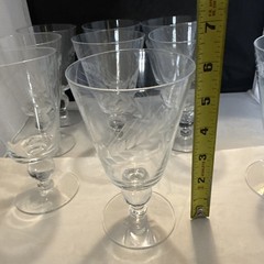 9 Etched Glasses Wheat Pattern Ball Stem Wine Water Juice Tea