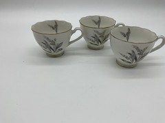 Vintage Unmarked White Porcelain Floral Tea Cups Set Of 3 Japan Kitchen Decor