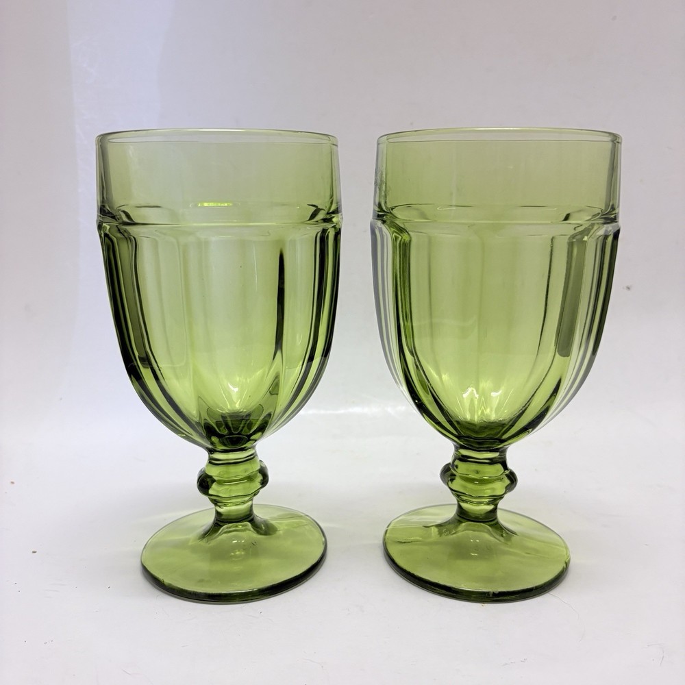 Set of 2 Duratuff Olive Green Goblet Ice Tea Water Glass Libbey Gibralter 7″