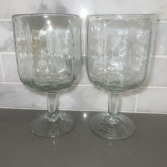 2 Hand Blown Made In India Tulip Water/Wine goble Textured 6 1/2”