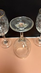 VTG LIBBEY Holly and Pine Frosted Wine Blown Glasses Gold Rim & Ribbon 10 Oz