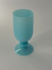 1930s French Blue Opaline Portieux Vallerystahl Wine Glass 5″ Tall & 2-1/4″ Wide