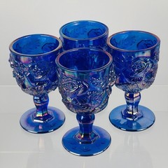 Madonna Inn Wild Rose Iridescent Cobalt Blue Goblets Fenton for LG Wright Mint