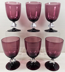 (6) Bryce Aquarius Amethyst Water Goblets Set Vintage Geometric Stemware MCM Lot