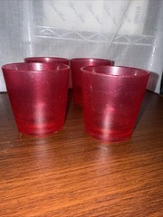 vintage lot of 4 red frosted glasses 3.5”