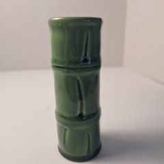 VINTAGE MID CENTURY MODERN LIBBEY GREEN BAMBOO TIKI CERAMIC TUMBLER VASE