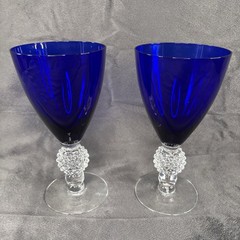 2 Morgantown Golf Ball Water Glasses Ritz Cobalt Blue 6 5/8″ Vintage MCM