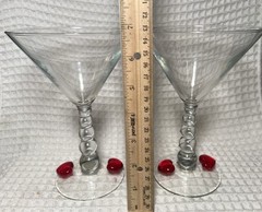 Clear Martini Glass with Twisted Stem and Hearts 7” Tall