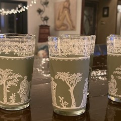 5 1950s Hellenic Wedgwood Green Greek Goddess Jasperware Jeannette Highballs