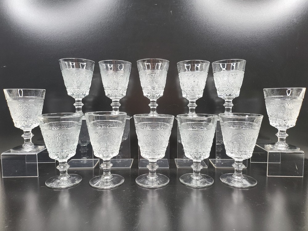 12 Duncan Miller Sandwich Clear 8 Oz Water Goblets Set Vintage Scroll Etched MCM