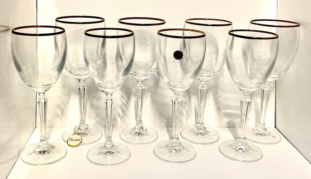 SCHOTT-ZWIESEL 8 CONCORD GOLD 4)WATER GOBLETS,4)Wine Glasses w Box,Germany 91-94