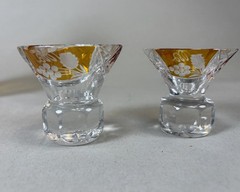 Amber Decanter 2 Bohemian Cut To Clear Cordial Shot Glasses