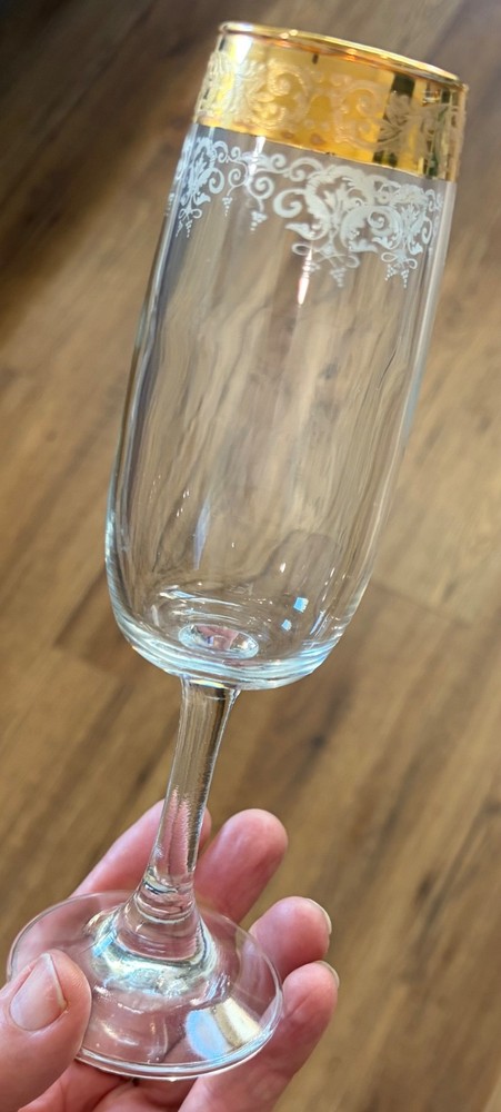 3 CELLINI BLOWN CRYSTAL CHAMPAGNE FLUTES GLASSES HAND DECORATED 24 KT GOLD ITALY