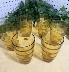 Vintage Hazel Atlas Glass Tumblers Set of 6 El Dorado Dots Gold Amber 5 1/8″ T