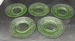 Lot Of 5 Uranium Indiana Glass Horseshoe Cup & Saucer Sets Green Depression GLOW