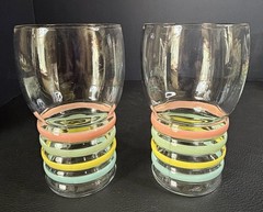 7 Petalware Pastel Bands Tumblers Corning Macbeth Evans Vintage 1930s