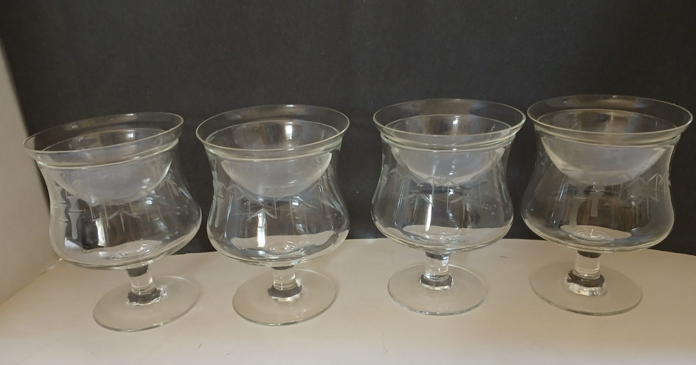 Set of 4 Vintage Footed Shrimp Cocktail Icer Chiller Cups with Inserts
