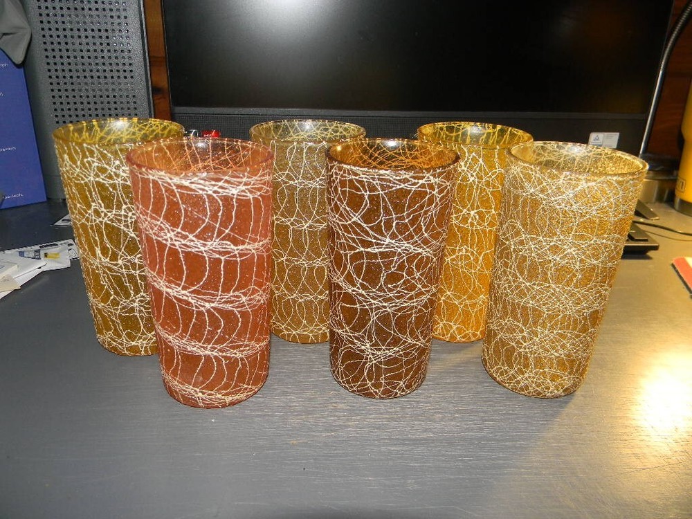Vintage Spaghetti String Rubber Coated Drink Glasses Set of 6