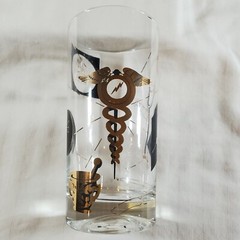 6 Custom MCM Glass 24k Gold Filigree Medical Doctor Themed Cocktail Glasses 7″