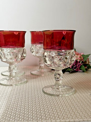 VINTAGE Kings Crown Cranberry Red 6” Wine Goblets Set of 4 Indiana Glass Co