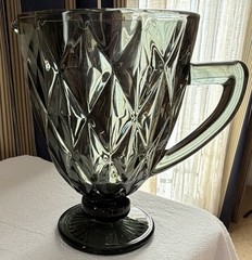Pretty smoky gray diamond pattern glass pitcher and 4 glasses tumblers set